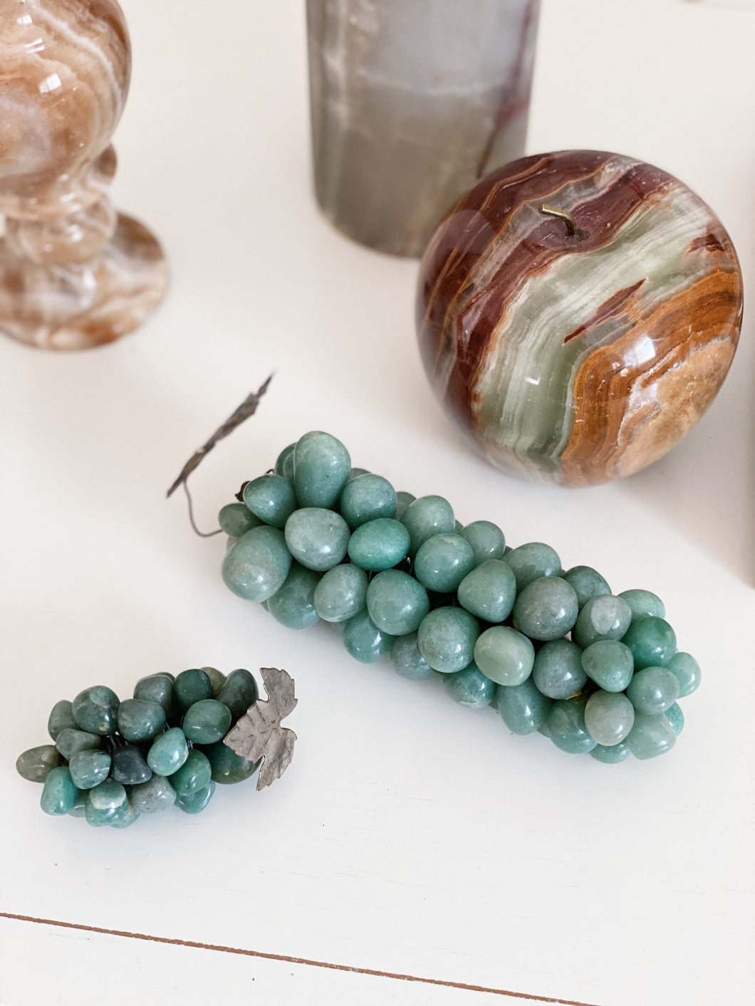 Blue Green Marble Onyx Grape Set of Two - Precious Stones Fruit Decor