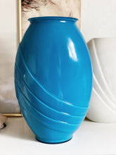 Load image into Gallery viewer, Large Tall Blue Glass Floral Vase - Post Modern Art Deco Style
