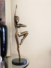 Load image into Gallery viewer, Tall Woman Ballerina Solid Brass Metal Figurine with Marble Base - Vintage MCM Sculpture Fine Art
