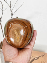 Load image into Gallery viewer, Large Brown Marble Onxy Apple with Brass Stem
