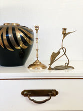 Load image into Gallery viewer, Vintage Solid Brass Long Stemmed Rose Candle Holder
