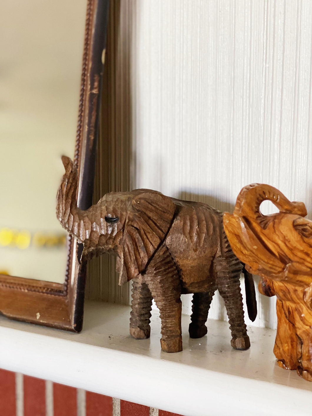 Vintage Solid Wood Carved Elephant Sculpture