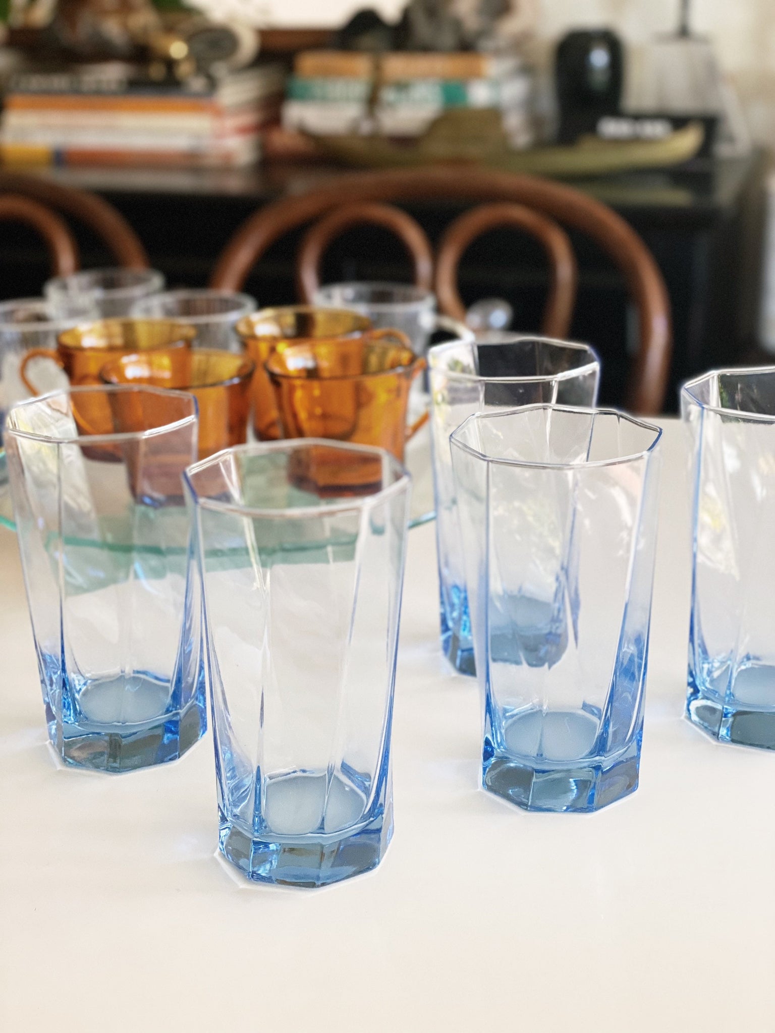 Vintage Light Blue Swirled Octagonal Tallboy Glass Cups - Set of 4 – White  Elephant Co.