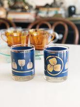 Load image into Gallery viewer, Gold and Dark Navy Blue Fan Art Glass Lowboy Tumbler Cups - Set of 4

