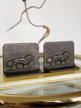 Load image into Gallery viewer, Vintage Bronze Metal Lion L Shaped Bookends
