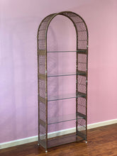 Load image into Gallery viewer, Tall Arched Vintage Woven Wicker and Glass Etagere
