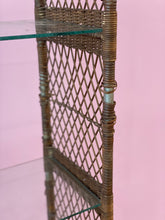 Load image into Gallery viewer, Tall Arched Vintage Woven Wicker and Glass Etagere
