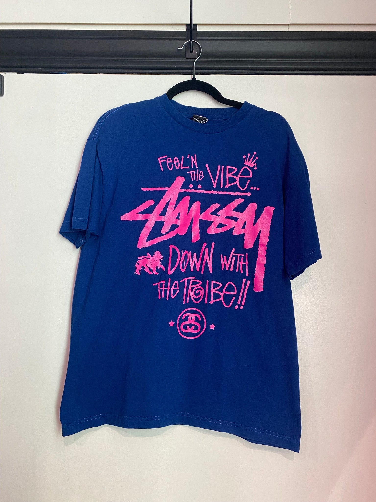 Vintage Stüssy Blue Feelin the Vibe Down with the Tribe T-Shirt