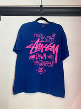 Load image into Gallery viewer, Vintage Stüssy Blue Feelin the Vibe Down with the Tribe T-Shirt / 80s 90s 2000s Graphic Tee
