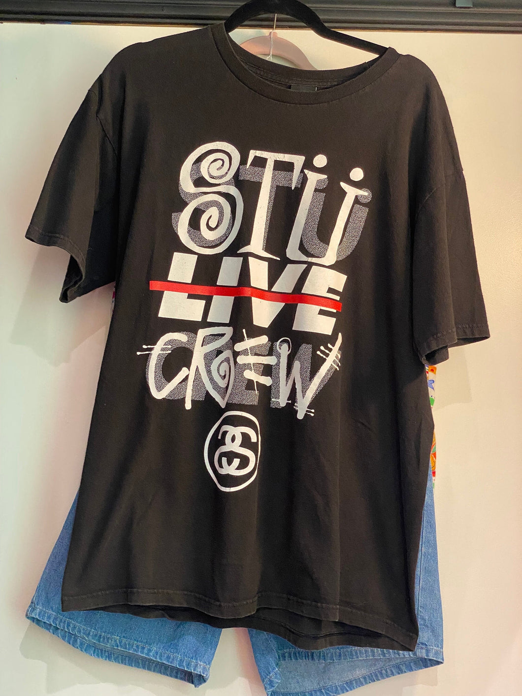 Vintage Stüssy Stu Live Crew Black T-Shirt / 80s 90s 2000s Graphic Tee