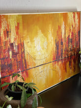 Load image into Gallery viewer, Framed Mid Century Abstract Cityscape Acrylic Painting - Orange Yellow Hues
