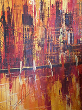 Load image into Gallery viewer, Framed Mid Century Abstract Cityscape Acrylic Painting - Orange Yellow Hues
