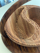 Load image into Gallery viewer, Large 16&quot; Teak Wood Carved Collapsible Yin and Yang Basket / Bowl / Nuts and Fruit Holder
