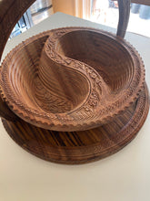 Load image into Gallery viewer, Large 16&quot; Teak Wood Carved Collapsible Yin and Yang Basket / Bowl / Nuts and Fruit Holder
