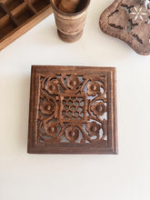 Load image into Gallery viewer, Vintage Carved Teak Wood Trivet with Honeycomb Center
