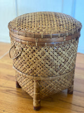 Load image into Gallery viewer, Large Round Woven Rattan Basket / Wastebasket / Vessel / Planter with Lid
