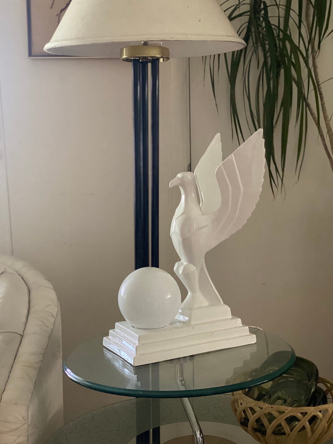 Art Deco Revival Eagle Bird Porcelain Table Lamp