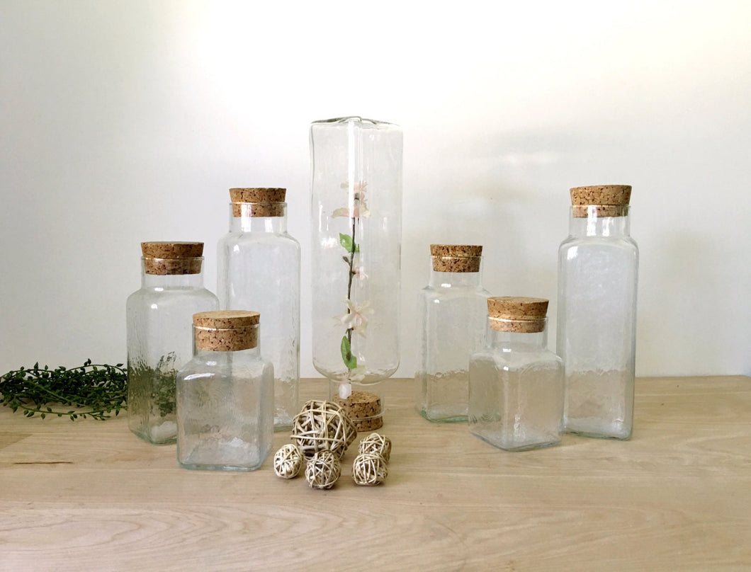 Square Glass Apothecary Jar with Cork Lid - Multiple Selections