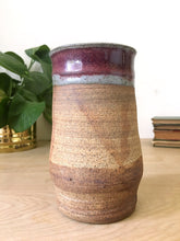 Load image into Gallery viewer, Vintage Earth Tone Textured Ceramic Vase with Maroon Glaze
